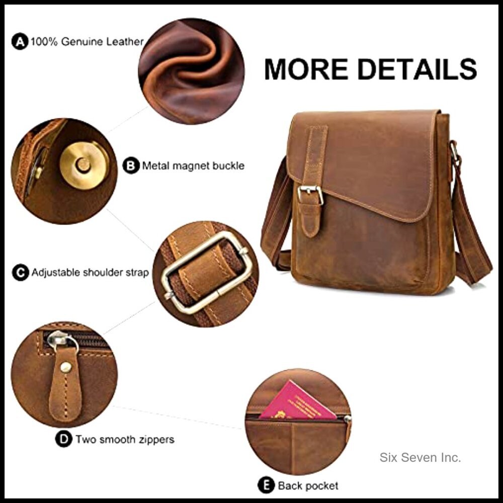 Genuine Leather Messenger Bag Vintage Crossbody Shoulder Bag Unisex Anti-Theft - Picture 3 of 7
